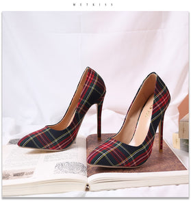 WETKISS Big Size 33-45 Stiletto Heels Women Pumps Red Pointed Plaid Shoes Women Shallow High Thin Heels 2020 Party Wedding Shoes