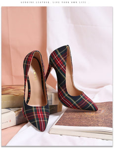 WETKISS Big Size 33-45 Stiletto Heels Women Pumps Red Pointed Plaid Shoes Women Shallow High Thin Heels 2020 Party Wedding Shoes