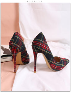 WETKISS Big Size 33-45 Stiletto Heels Women Pumps Red Pointed Plaid Shoes Women Shallow High Thin Heels 2020 Party Wedding Shoes