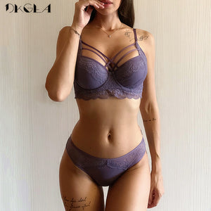 Fashion Bandage Brassiere Black Push Up Bra Panties Set Lace Lingerie Embroidery Thick Cotton Underwear Set Women Bras Sexy