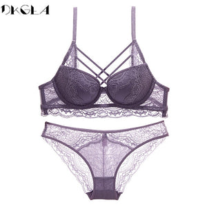 Fashion Bandage Brassiere Black Push Up Bra Panties Set Lace Lingerie Embroidery Thick Cotton Underwear Set Women Bras Sexy