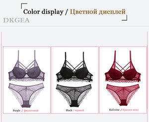 Fashion Bandage Brassiere Black Push Up Bra Panties Set Lace Lingerie Embroidery Thick Cotton Underwear Set Women Bras Sexy