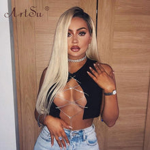 Load image into Gallery viewer, ArtSu Red Black White Metal Chain Sleeveless Crop Top Sexy Clubwear Women Adjustable Lace Up Hollow Out Tank Tops Tees Camisole