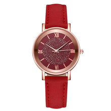 Load image into Gallery viewer, Leather Band Women Watch Quartz Rhinestone Bracelet Watch