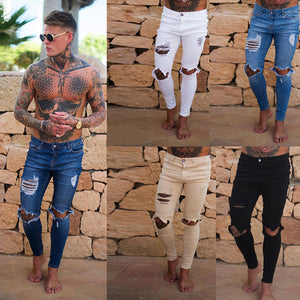 Hole Jean Fashion Skinny Stretch Denim Pencil Distressed Ripped Biker Slim Fit Jeans