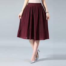 Load image into Gallery viewer, Women Chiffon Skirt Summer Thin Solid Pleated Midi Faldas Vintage Women Midi Skirt