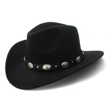 Load image into Gallery viewer, New Vintage Wool Western Cowboy Hat For Womem Men Wide Brim Cowgirl Jazz Cap With Leather Toca Sombrero Cap