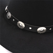 Load image into Gallery viewer, New Vintage Wool Western Cowboy Hat For Womem Men Wide Brim Cowgirl Jazz Cap With Leather Toca Sombrero Cap