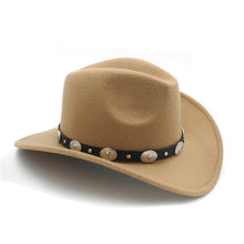 Load image into Gallery viewer, New Vintage Wool Western Cowboy Hat For Womem Men Wide Brim Cowgirl Jazz Cap With Leather Toca Sombrero Cap
