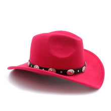 Load image into Gallery viewer, New Vintage Wool Western Cowboy Hat For Womem Men Wide Brim Cowgirl Jazz Cap With Leather Toca Sombrero Cap