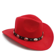 Load image into Gallery viewer, New Vintage Wool Western Cowboy Hat For Womem Men Wide Brim Cowgirl Jazz Cap With Leather Toca Sombrero Cap