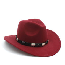 Load image into Gallery viewer, New Vintage Wool Western Cowboy Hat For Womem Men Wide Brim Cowgirl Jazz Cap With Leather Toca Sombrero Cap