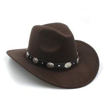 Load image into Gallery viewer, New Vintage Wool Western Cowboy Hat For Womem Men Wide Brim Cowgirl Jazz Cap With Leather Toca Sombrero Cap