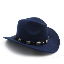 Load image into Gallery viewer, New Vintage Wool Western Cowboy Hat For Womem Men Wide Brim Cowgirl Jazz Cap With Leather Toca Sombrero Cap