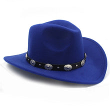 Load image into Gallery viewer, New Vintage Wool Western Cowboy Hat For Womem Men Wide Brim Cowgirl Jazz Cap With Leather Toca Sombrero Cap