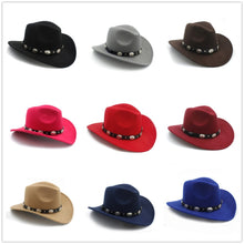 Load image into Gallery viewer, New Vintage Wool Western Cowboy Hat For Womem Men Wide Brim Cowgirl Jazz Cap With Leather Toca Sombrero Cap