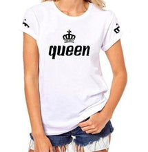 Load image into Gallery viewer, King Queen Letter Crown Print T Shirt Couple Short Sleeve O Neck Loose T shirt Summer Women Tee Shirt Tops