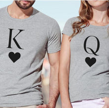 Load image into Gallery viewer, King Queen Letter Heart Print Couple T Shirt Lovers Casual Tshirt Short Sleeve O Neck Loose Women Tee Tops