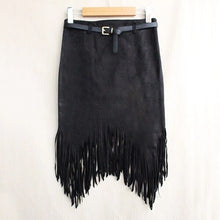 Load image into Gallery viewer, Women Pencil Knee-Length Knitting Cotton Tassel Fringe High Waist Asymmetrical skirts