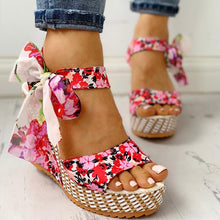 Load image into Gallery viewer, Women Summer Wedge Sandals Female Floral Bowknot Platform Bohemia High Heel Sandals Fashion Ankle Strap Open Toe Ladies Shoes