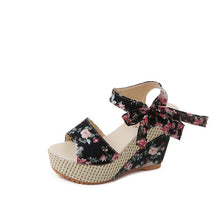 Load image into Gallery viewer, Women Summer Wedge Sandals Female Floral Bowknot Platform Bohemia High Heel Sandals Fashion Ankle Strap Open Toe Ladies Shoes