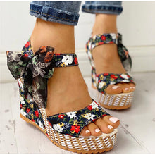 Load image into Gallery viewer, Women Summer Wedge Sandals Female Floral Bowknot Platform Bohemia High Heel Sandals Fashion Ankle Strap Open Toe Ladies Shoes