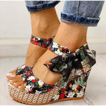 Load image into Gallery viewer, Women Summer Wedge Sandals Female Floral Bowknot Platform Bohemia High Heel Sandals Fashion Ankle Strap Open Toe Ladies Shoes