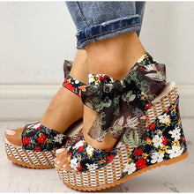 Load image into Gallery viewer, Women Summer Wedge Sandals Female Floral Bowknot Platform Bohemia High Heel Sandals Fashion Ankle Strap Open Toe Ladies Shoes