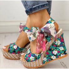 Load image into Gallery viewer, Women Summer Wedge Sandals Female Floral Bowknot Platform Bohemia High Heel Sandals Fashion Ankle Strap Open Toe Ladies Shoes