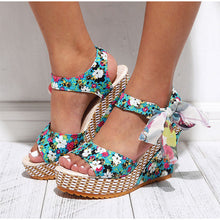 Load image into Gallery viewer, Women Summer Wedge Sandals Female Floral Bowknot Platform Bohemia High Heel Sandals Fashion Ankle Strap Open Toe Ladies Shoes