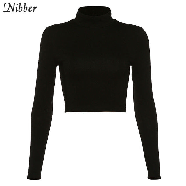 Backless hollow out Bandage top slim turtleneck t-shirt crop full sleeve tee