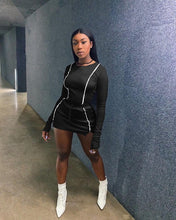 Load image into Gallery viewer, Echoine Autumn Long Sleeve Tops Patchwork Mini Skirt Set Purple Two Piece Set Sexy Skinny Women Tracksuit White Club Outfits