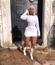 Load image into Gallery viewer, Echoine Autumn Long Sleeve Tops Patchwork Mini Skirt Set Purple Two Piece Set Sexy Skinny Women Tracksuit White Club Outfits