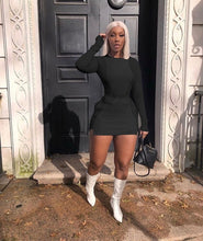 Load image into Gallery viewer, Echoine Autumn Long Sleeve Tops Patchwork Mini Skirt Set Purple Two Piece Set Sexy Skinny Women Tracksuit White Club Outfits