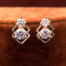 Load image into Gallery viewer, Crystal African Jewelry Sets for Women Gold Color Double Layer Square Pendant Necklace Earrings