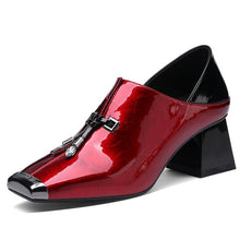 Load image into Gallery viewer, Leather Women Pumps New Fashion Elegant Square Toe Hoof Heels Party Shoes