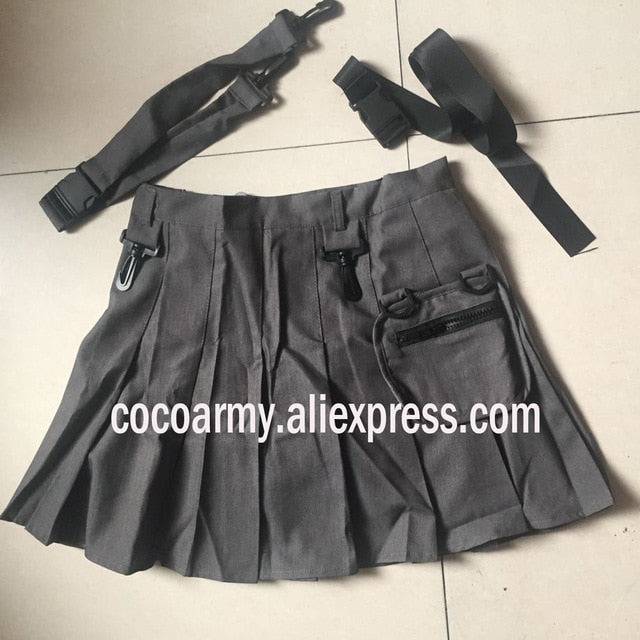 High Waist Belt Zipper Ribbon Pocket Pleated Mini Skirt Sexy