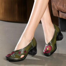 Load image into Gallery viewer, Women Embroidery Pumps Lady 6CM High Heels Shoes Handmade Women Genuine Leather