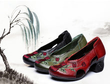 Load image into Gallery viewer, Women Embroidery Pumps Lady 6CM High Heels Shoes Handmade Women Genuine Leather