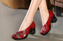 Load image into Gallery viewer, Women Embroidery Pumps Lady 6CM High Heels Shoes Handmade Women Genuine Leather