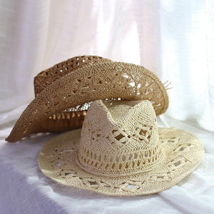 Straw Western Cowboy Hat Hand Made Beach Felt Sunhats Party Cap For Man Woman Curling Brim Cap Sun Protection Unisex Hats