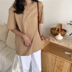 Alien Kitty 2019 New Soft Free Loose Hot Sale Solid Fresh Summer New T-shirt Women Fashion Natural Short Basic Shirt 4 Colors