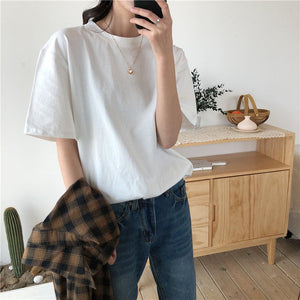 Alien Kitty 2019 New Soft Free Loose Hot Sale Solid Fresh Summer New T-shirt Women Fashion Natural Short Basic Shirt 4 Colors