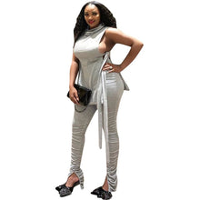 Load image into Gallery viewer, ANJAMANOR Lace Up Bodycon Bandage Sexy 2 Piece Set Women Two Piece Ruched Pants Outfits Clubwear Matching Sets 2020 D64-AF97