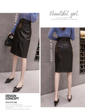 Load image into Gallery viewer, Women Leather Sheath Midi Skirts High Waist Knee-Length Wrap Skirts with Pocket