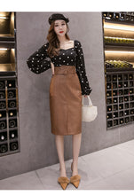 Load image into Gallery viewer, Women Leather Sheath Midi Skirts High Waist Knee-Length Wrap Skirts with Pocket