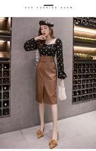 Load image into Gallery viewer, Women Leather Sheath Midi Skirts High Waist Knee-Length Wrap Skirts with Pocket