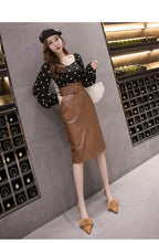 Load image into Gallery viewer, Women Leather Sheath Midi Skirts High Waist Knee-Length Wrap Skirts with Pocket