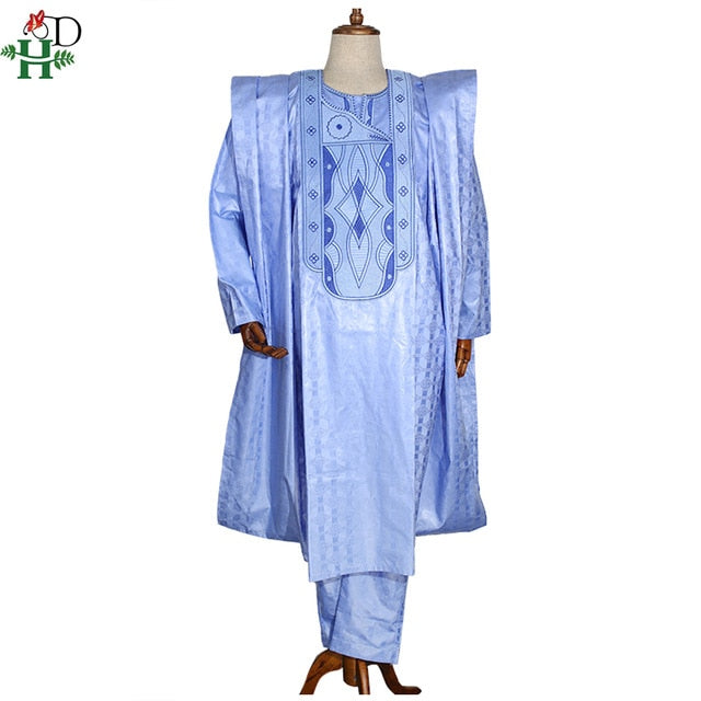 H&D south african traditional wear formal attire bazin riche dashiki outfits shirt pants robe suit no cap african men agbada