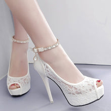 Load image into Gallery viewer, Lace Wedding Shoes Woman Peep Toe High Heels Women Shoes Platform Heels